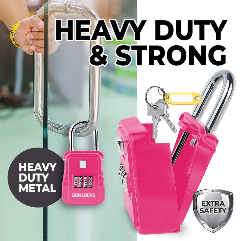 Lion Locks صندوق قفل مفتاح Lion Locks 1500 مع رمز، صندوق قفل للمفاتيح في الهواء الطلق، صندوق قفل السمسار للإيجارات قصيرة المدى، يحمل 5 مفاتيح (6 عبوات، وردي) - Image 3